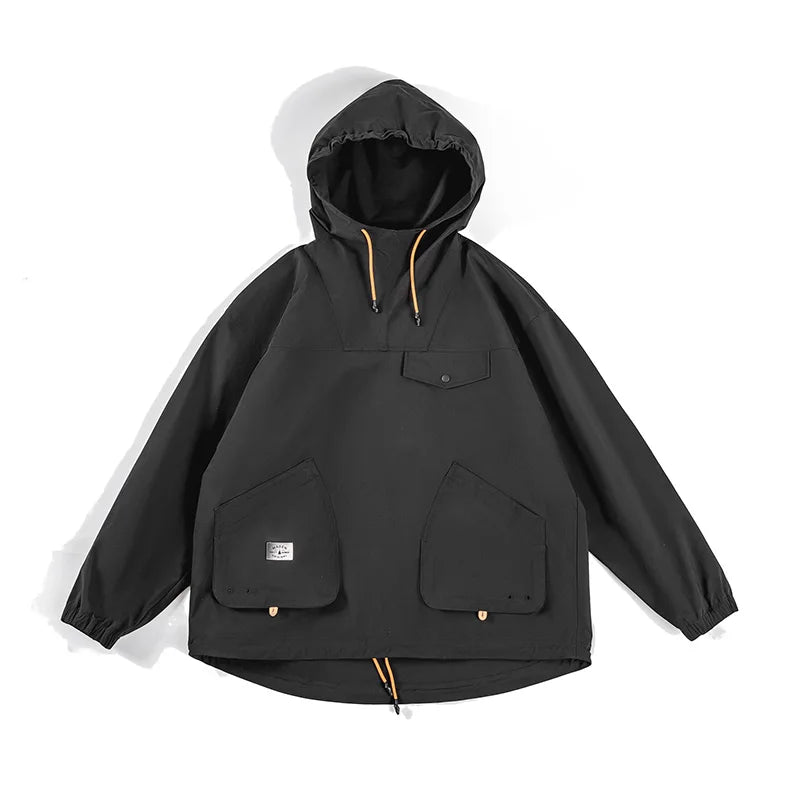 Casual Outdoor Multi-pocket Hooded Men's Jackets Spring Fall Loose Windbreak Parka Ginger Climbing Outerwear Track Jacket