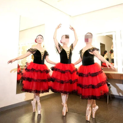 Professional Ballet Romantic Tutu Long Skirt Black Red Spain Dress Girls Adult Children's Performance Ballet Clothes For Women