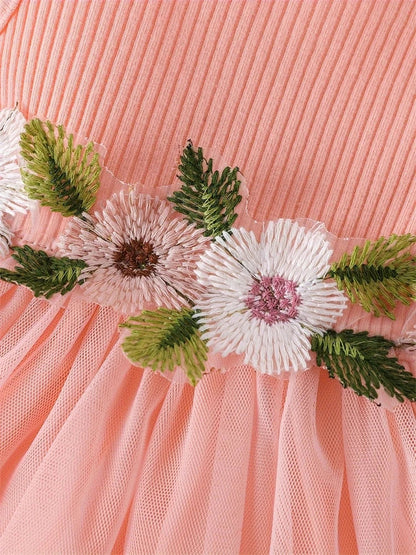 Newborn 2024 Baby Girls Dress Summer Waist Flower Vest Sleeveless Short Top Sweet Girl Lace Mesh Dress