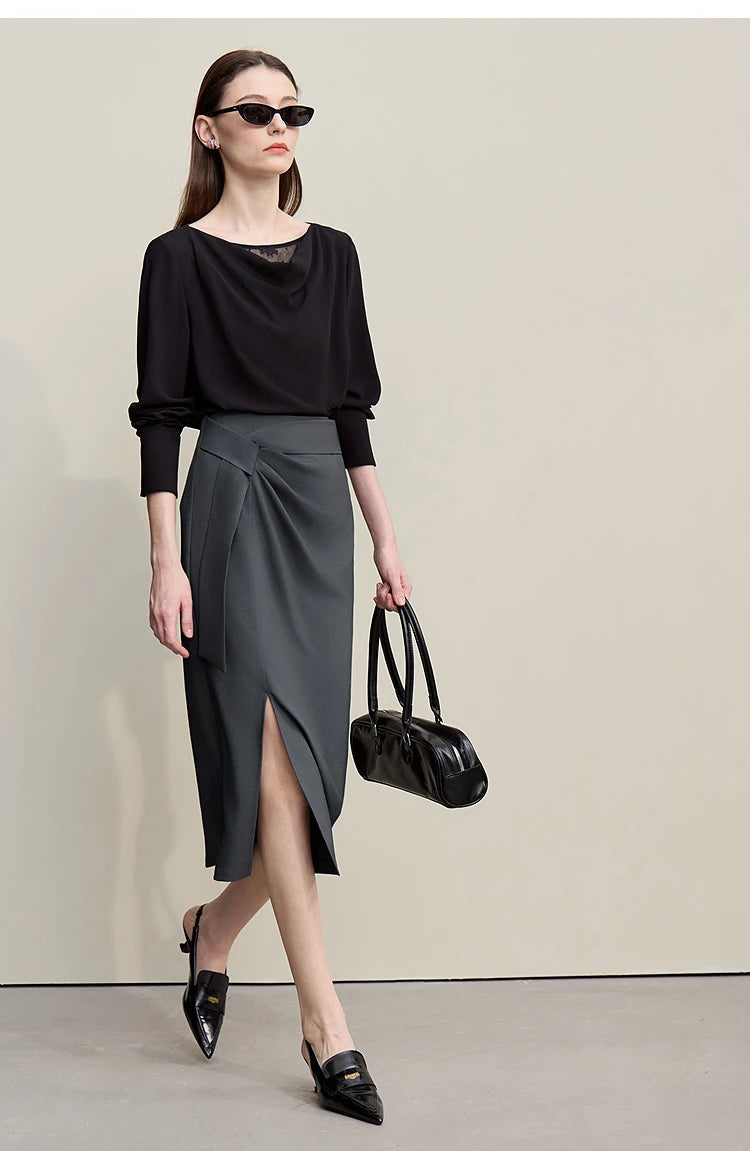 Women's Skirt 2026 Spring New H-Line Elegant Anti-wrinkle Split Skirt Solid Mid-length Versatile Woman Clothes 12621005