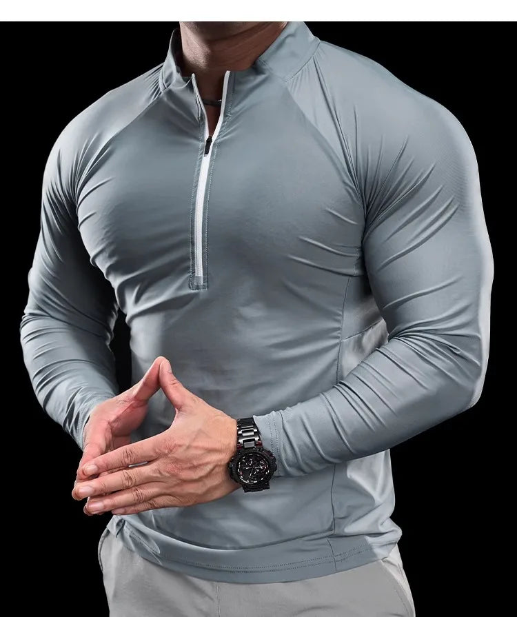 2024 New Men Sports T-shirt Gym Fitness Tops Running Training Clothes Autumn Round Neck Quick-drying Breathable Long Sleeves