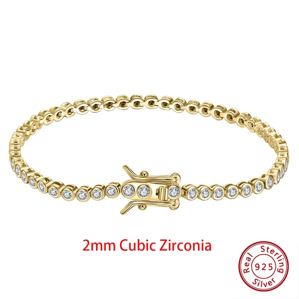 Shiny Tennis Bracelet 925 Sterling Silver 1.5/2/3mm Clear Cubic Zirconia for Women Luxury Chain Bracelet Jewelry SB143