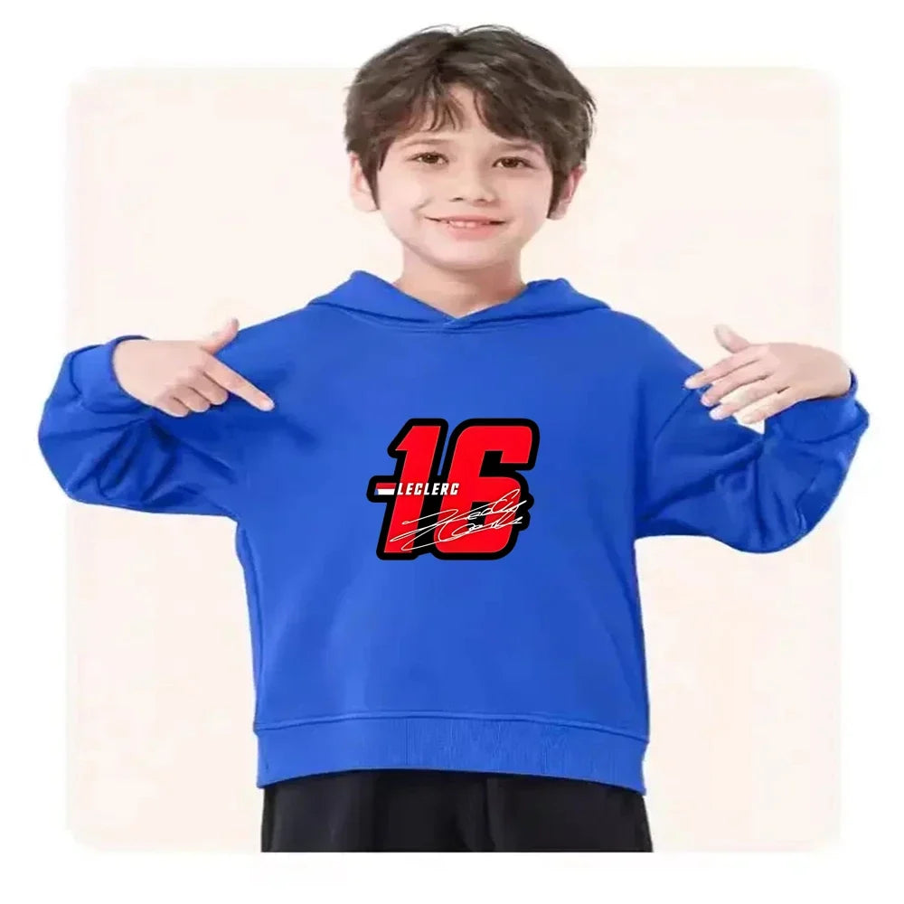 Children Hoodie Racing Sports driver number 16 Boys Girls Print Pullover 3-12Yrs Coat +Pants Toddler Clothes Leisure Black Set
