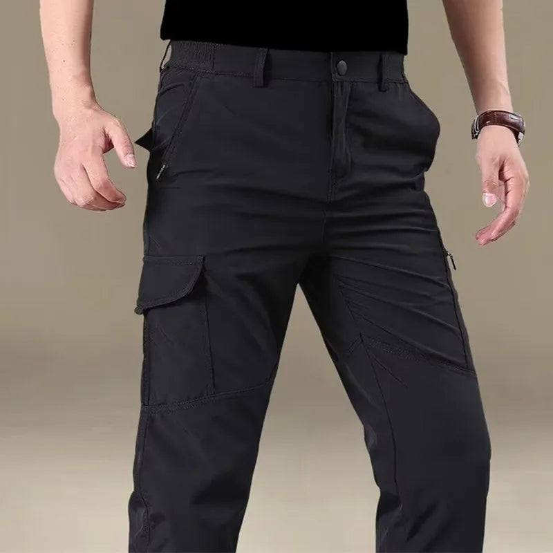 Outdoor Work Pants Men Spring Autumn Casual Cargo Trousers Waterproof Hiking Pants Elastic Waist Travel Workwear Tactical Pants
