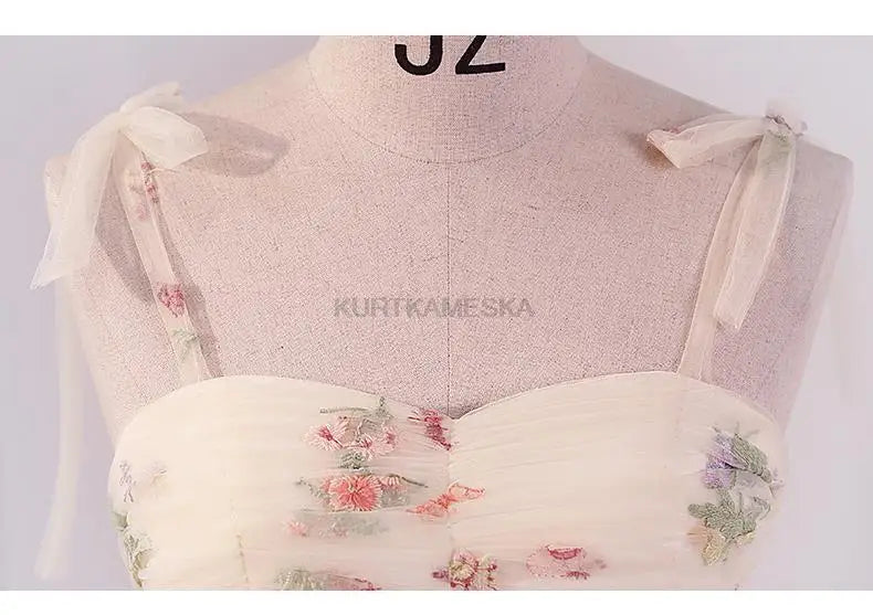 Luxury Floral Embroidery Long Prom Evening Wedding Shooting Dresses Women 2025 Summer Party Formal Occasions Reception Dress