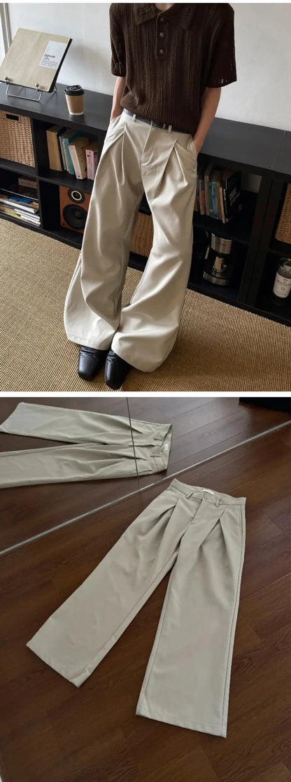 Grey Suit Pants Men Fashion Society Mens Black Dress Pants Korean Loose Casual Wide Leg Pants Mens Office Formal Trousers