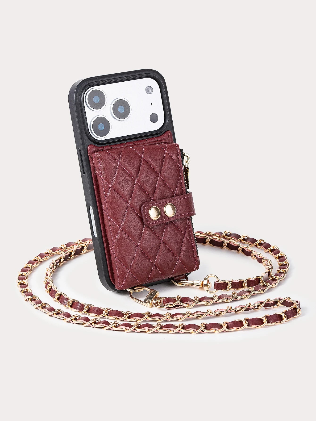 Lingge Double Button Fragrant Wind Phone Case, Change Card Bag, Quilted Leather Cover, Suitable for Apple 17/16/15/14/13/12/11