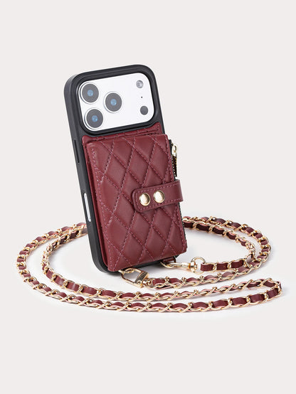 Lingge Double Button Fragrant Wind Phone Case, Change Card Bag, Quilted Leather Cover, Suitable for Apple 17/16/15/14/13/12/11