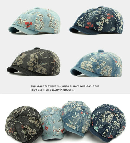 Beret Cap Spring Summer Autumn Men Women Cap Male Female Floral Artist Painter Beret Hat Denim Flat Cap Octagonal Berets