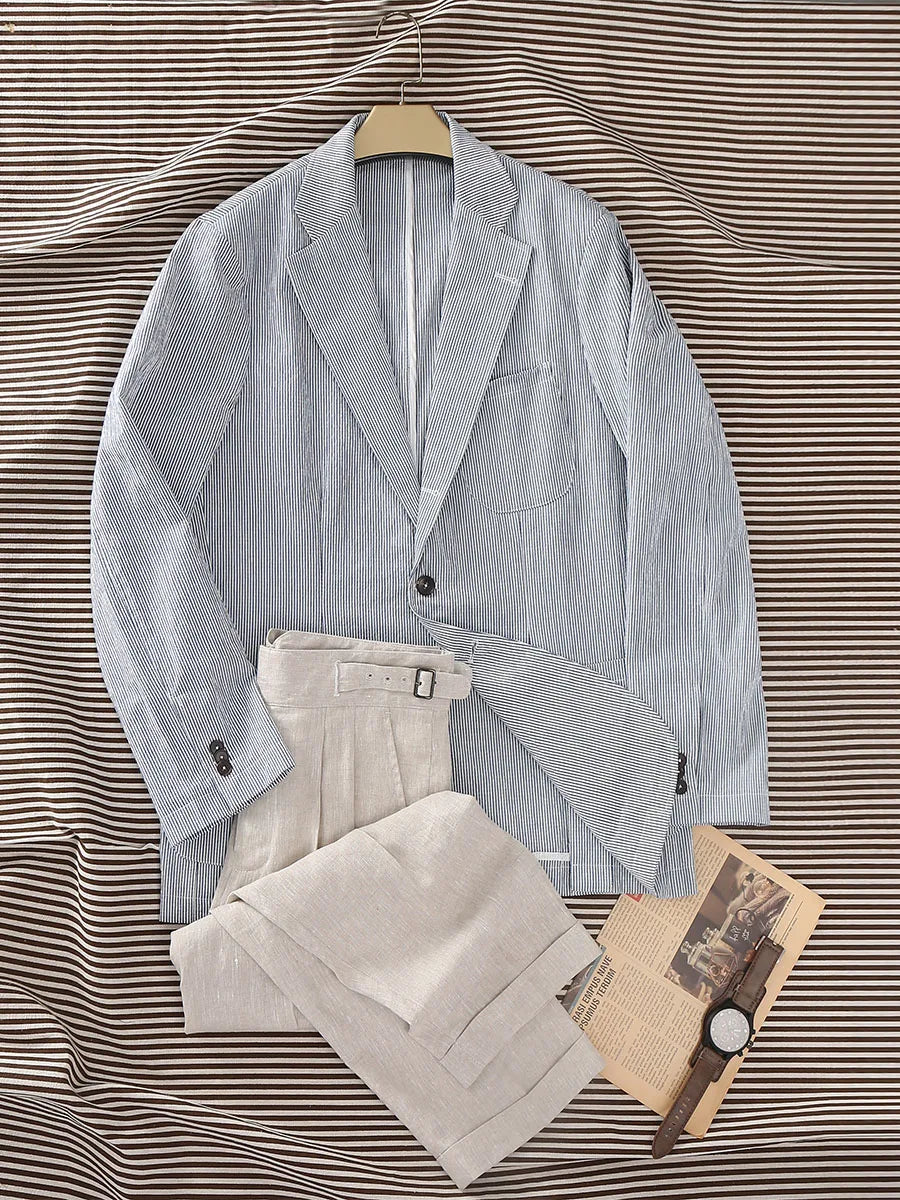 Men's 100% Linen Gurkha Pants - Italian Casual Style, Straight Leg, Relaxed Fit with Adjustable Waist, Old Money Aesthetic