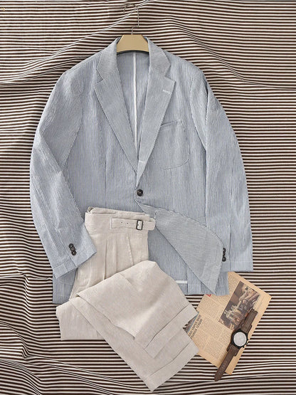 Men's 100% Linen Gurkha Pants - Italian Casual Style, Straight Leg, Relaxed Fit with Adjustable Waist, Old Money Aesthetic
