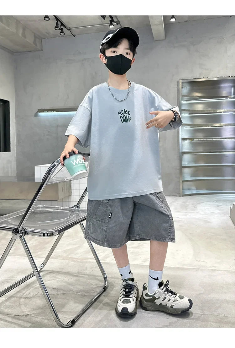 Fashion Kids Designer Summer Clothing Set for Tween Boy High Street Outfits Children New Arrival 2 Pieces Tracksuit Clothes Suit