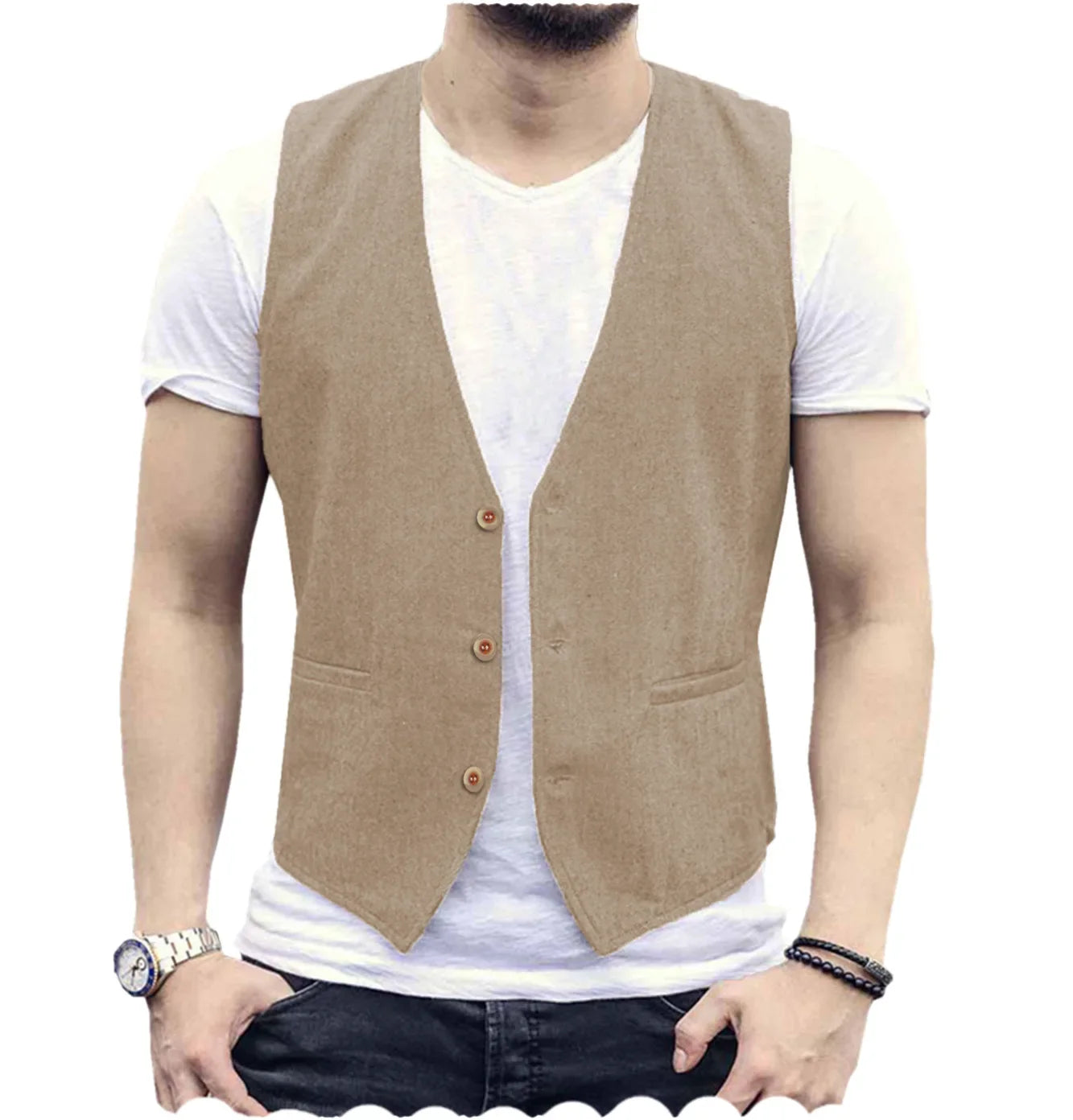 Large Men's Suit Vest  Spring And Summer Linen Cotton Slim Fit Waistcoats Lightweight And Breathable Single Breasted Casual Vest
