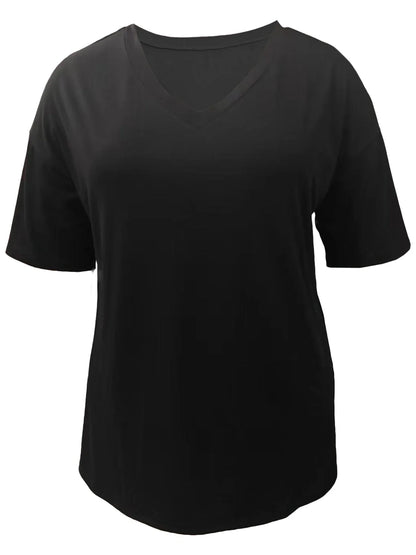 Women's Loose V-Neck Top Spring/Summer New Color Half Sleeve European American Style Clothing Amazon Foreign Trade