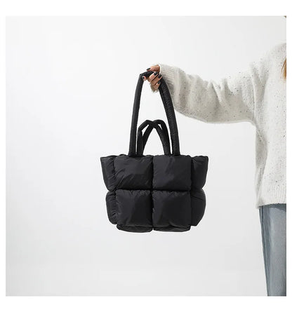 Fashion Soft Puffer Tote Bag Designer Quilted Women Shoulder Bags Nylon Padded Lady Handbags Down Cotton Warm Winter Shopper Bag