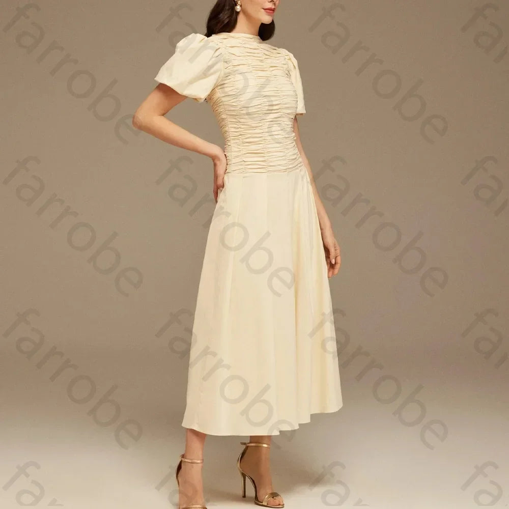 Customize Draped Top Short Sleeve Midi Dress A-Line Evening Dresses Formal Exquisite High Quality Prom Party Gowns for Women