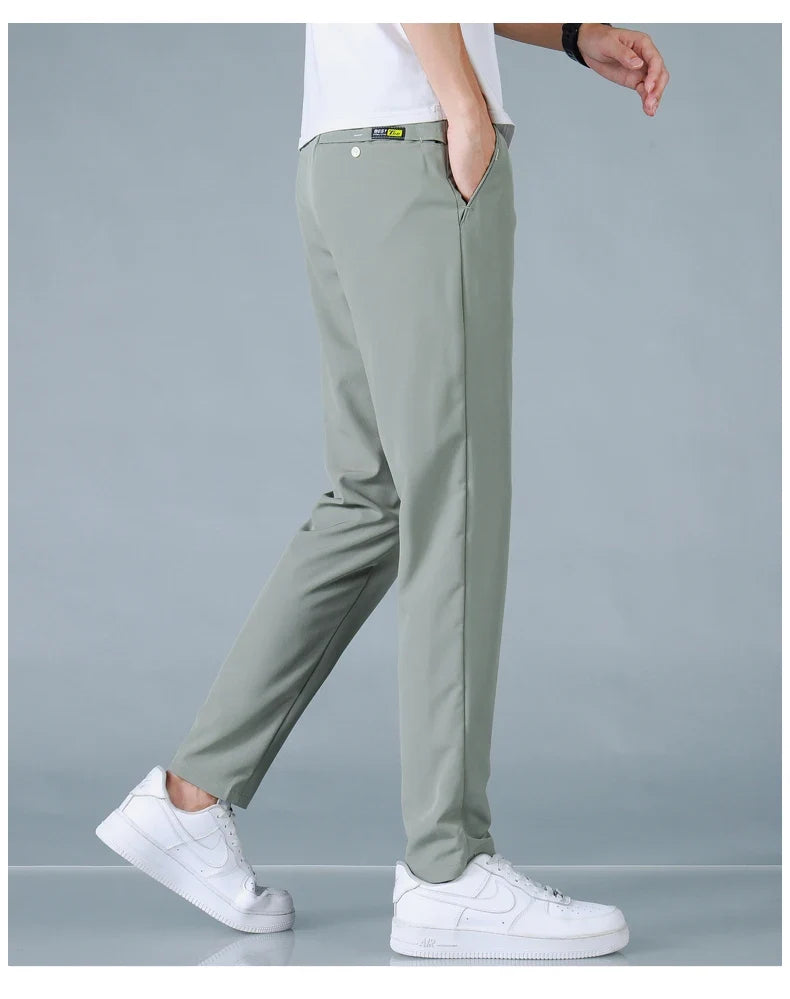 2025 Spring Summer Ultra-thin Men's Casual Pants Slim Straight Leg Elastic Waist Sports Jogging Trousers Fashion Men Golf Pants