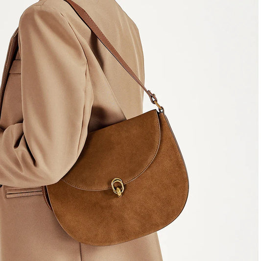 Autumn Winter women's Natural suede leather Crossbody Shell Bag Fashionable Shoulder Handbag Lady Luxury Designer saddle Bag
