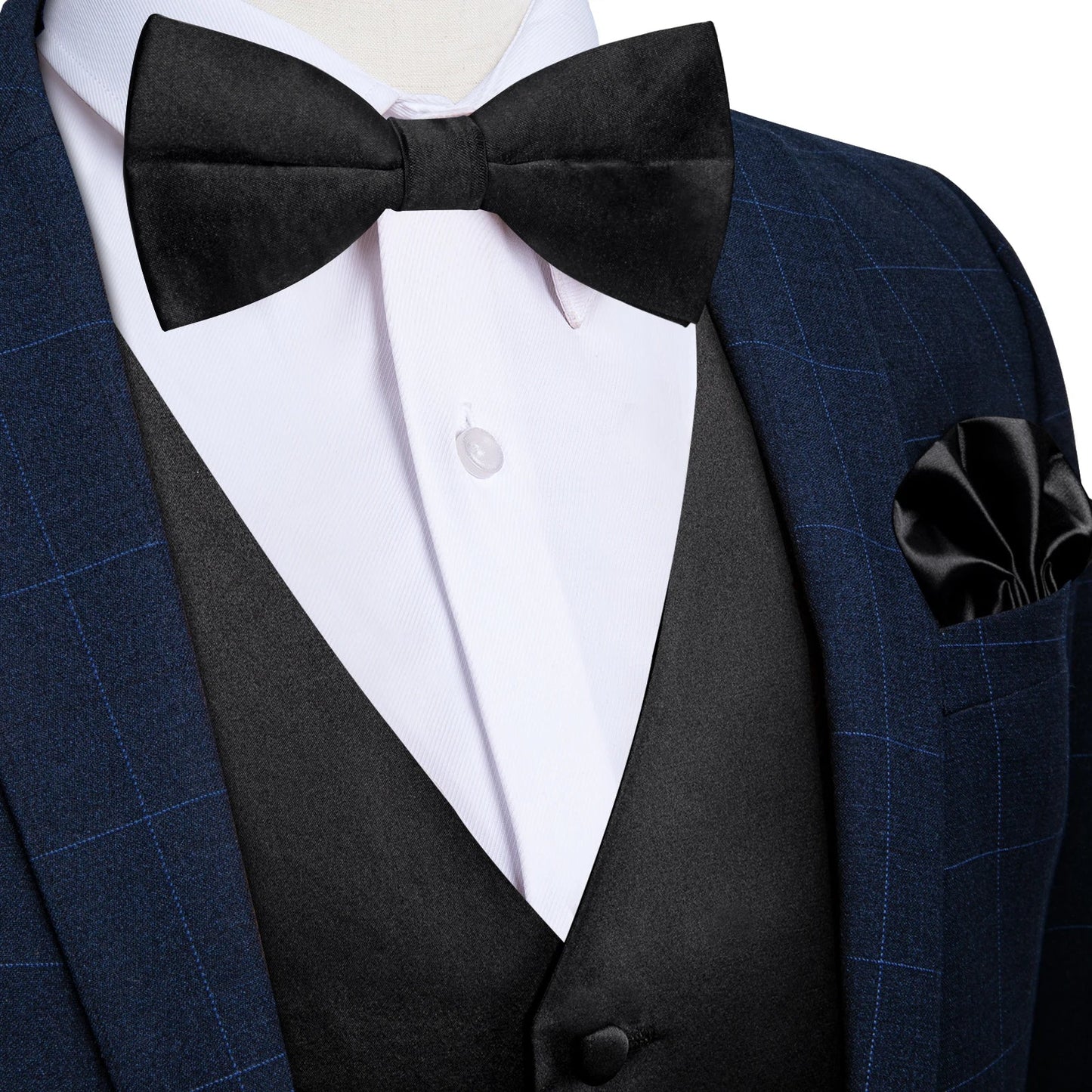 Black Satin Solid Suit Vest with Tie and Pre-tied Bow Tie Set Purple Blue Sage Green Wedding Party Men's Waistcoat DiBanGu