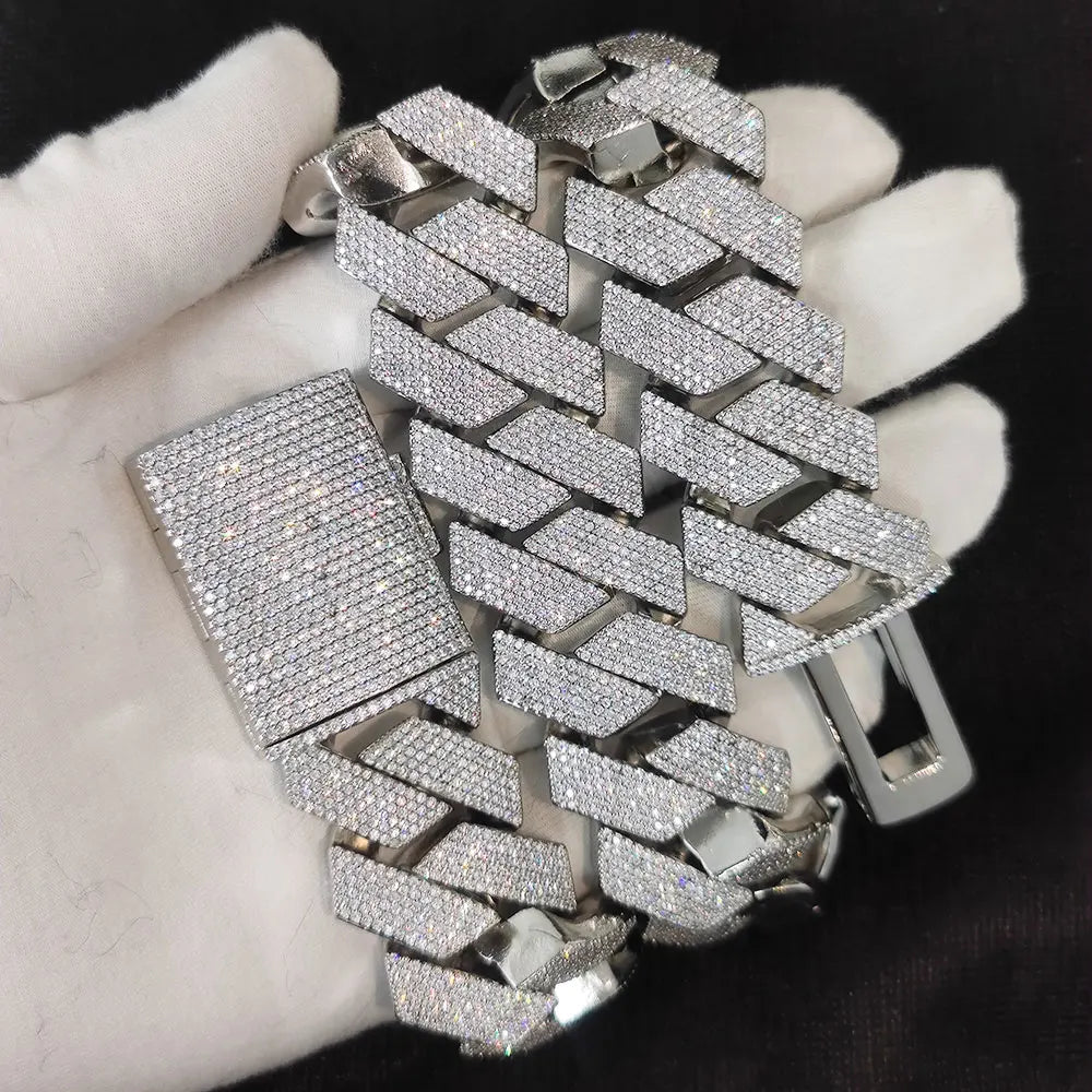Mens Cuban Link Chain Bracelet Gold Plated Bling Miami Cuban Prong Set Diamond Bracelet for Men 25MM Iced Out Hip Hop Jewelry ﻿