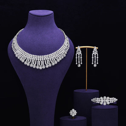 Bridal Zirconia Full Jewelry Set for Ladies Party Luxury Dubai Nigeria CZ Crystal Wedding Necklace Set