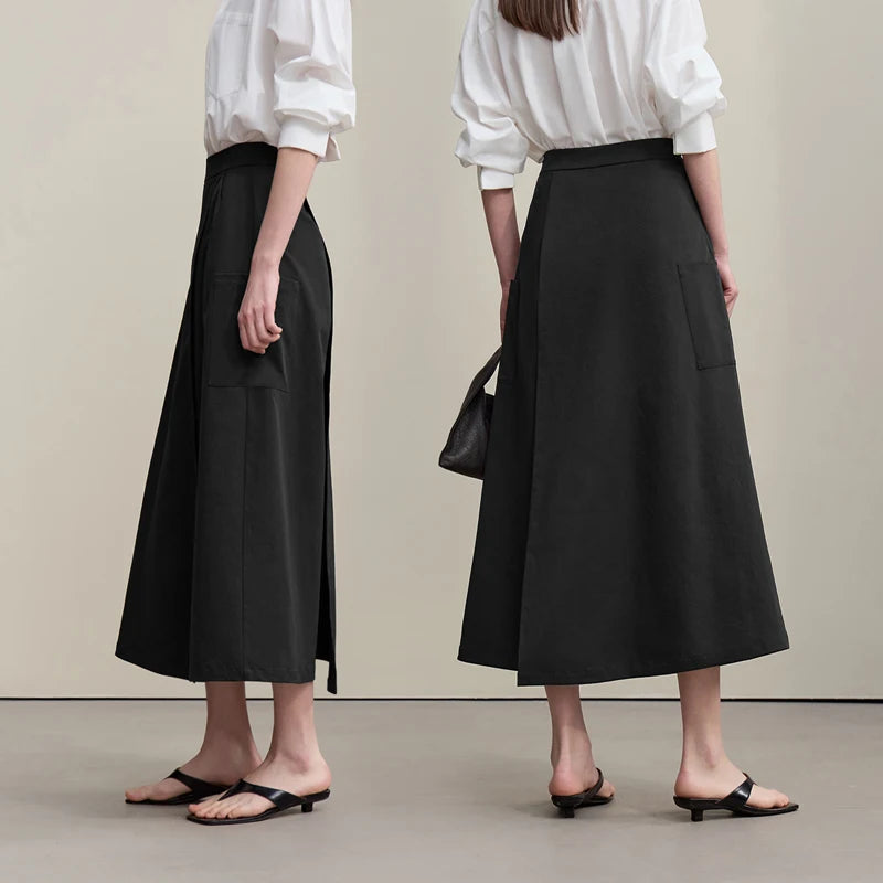 Women's A-Line Skirt 2026 Summer New Textured Relaxed Pocket Midi Culottes Versatile Casual Style Skirt For Women 12622124