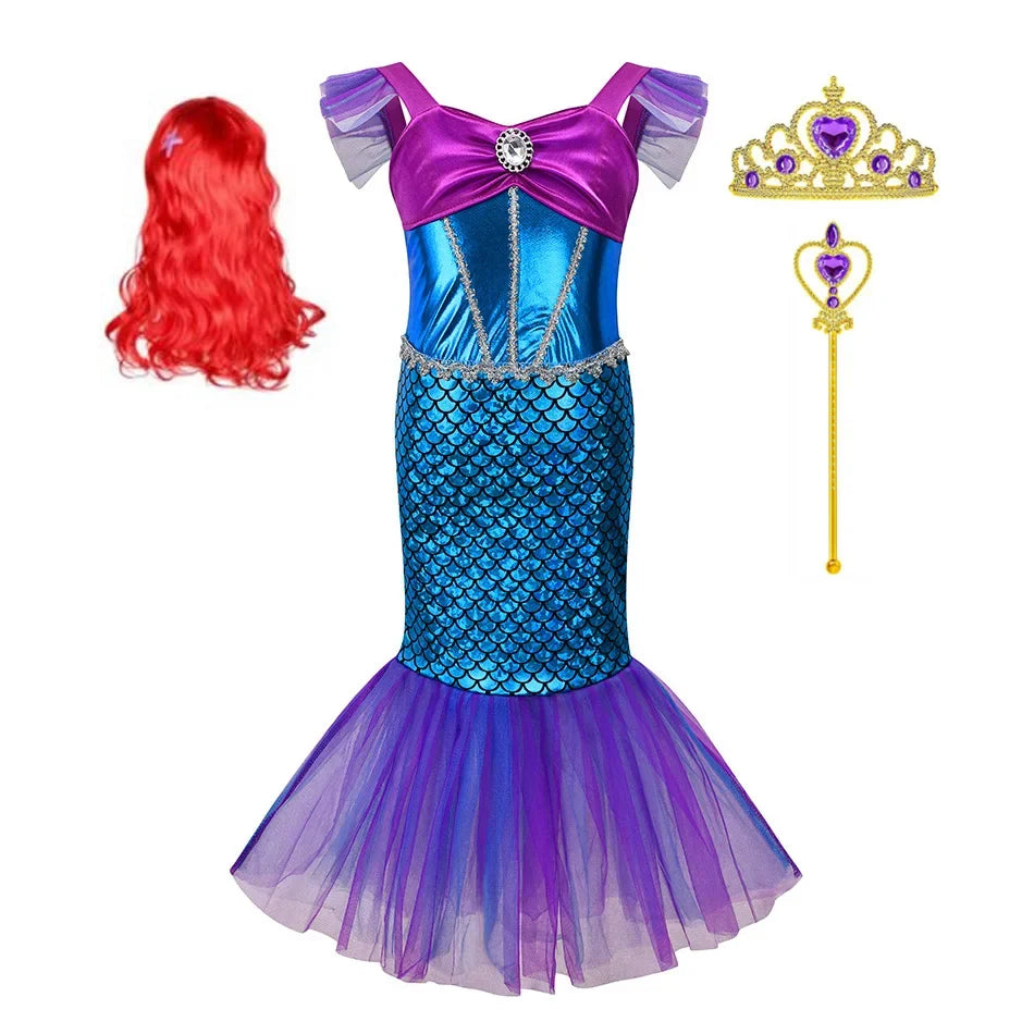 Mermaid Dress for Girl Charm Princess Cosplay Sequin Bling Costume for Kids Girl Fish Beauty Birthday Party Halloween Clothing