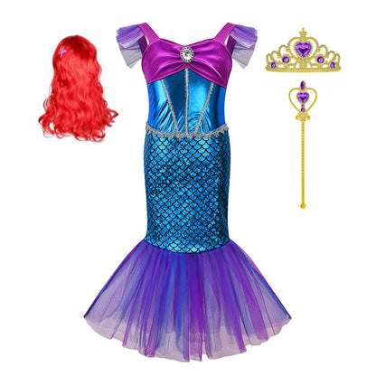 Mermaid Dress for Girl Charm Princess Cosplay Sequin Bling Costume for Kids Girl Fish Beauty Birthday Party Halloween Clothing