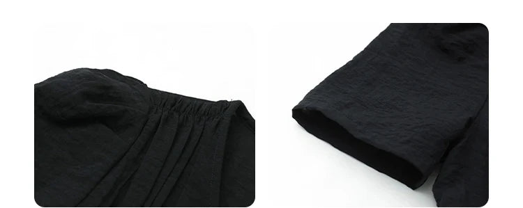 Women Dresses French Style Vintage V-neck Puff Sleeve Long Dress Solid Black Loose Female Clothing Summer New 2023