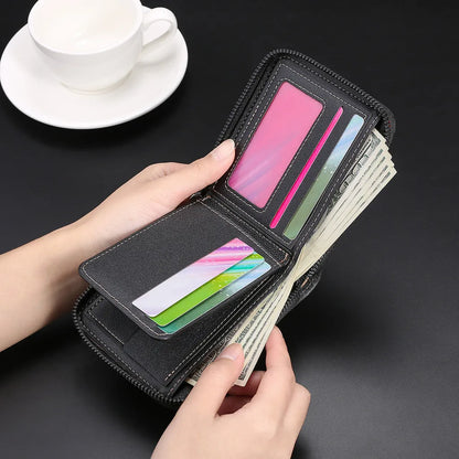 Personalized Engraved Name Men's Zipper Wallet - Short Style with Coin Purse Business Card Holder, Ideal Father's Day Gift