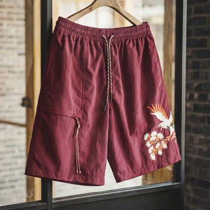 Men's Yokosuka Eagle Embroidered Shorts Loose Elastic Waist Red Quick Dry Summer Casual Beach Board Man Shorts Genuine