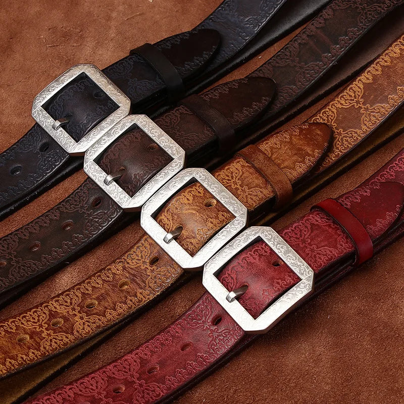 3.8CM Pure Cowhide High Quality Genuine Leather Belts for Men Strap Male Stainless Steel Buckle Jeans Thickening Cowboy Cintos