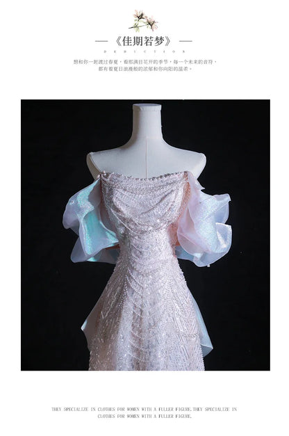 Luxury Elegant Beaded Evening Dresses 2025 New Shoulder Sequins Fishtail Dress Graduation Prom Wedding Dress Engagement Dress