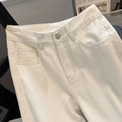 Summer Women's White High Waisted Wide Leg Jeans Premium Draped Effortless Chic Loose Straight Leg Denim Pants for Daily Office