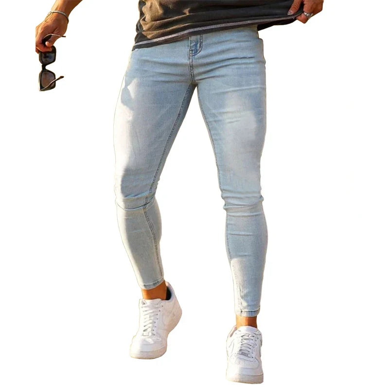 Mens Skinny Brushed Jeans Design Classic Denim Trousers Casual Daily For Office Parties Male Denim Pants Men