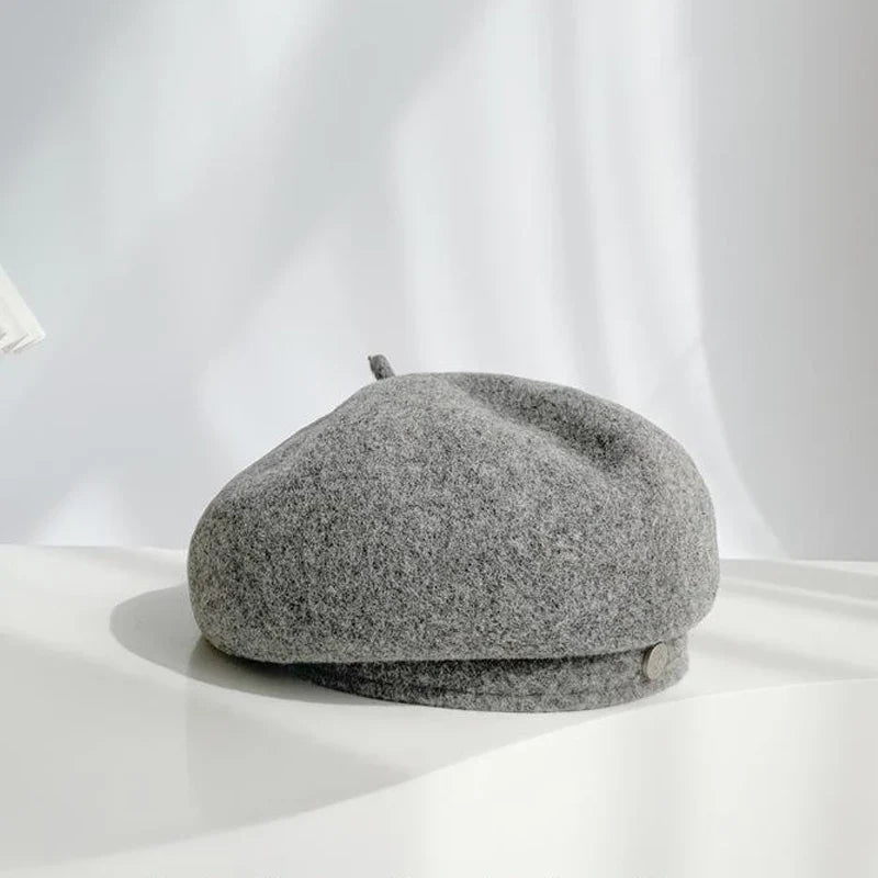 Women French Art Retro Wool Felt Autumn Solid Colors Warm Winter Beanie Hat Beret Cap For Female