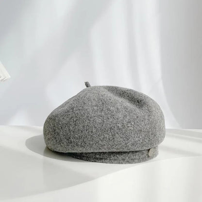 Women French Art Retro Wool Felt Autumn Solid Colors Warm Winter Beanie Hat Beret Cap For Female