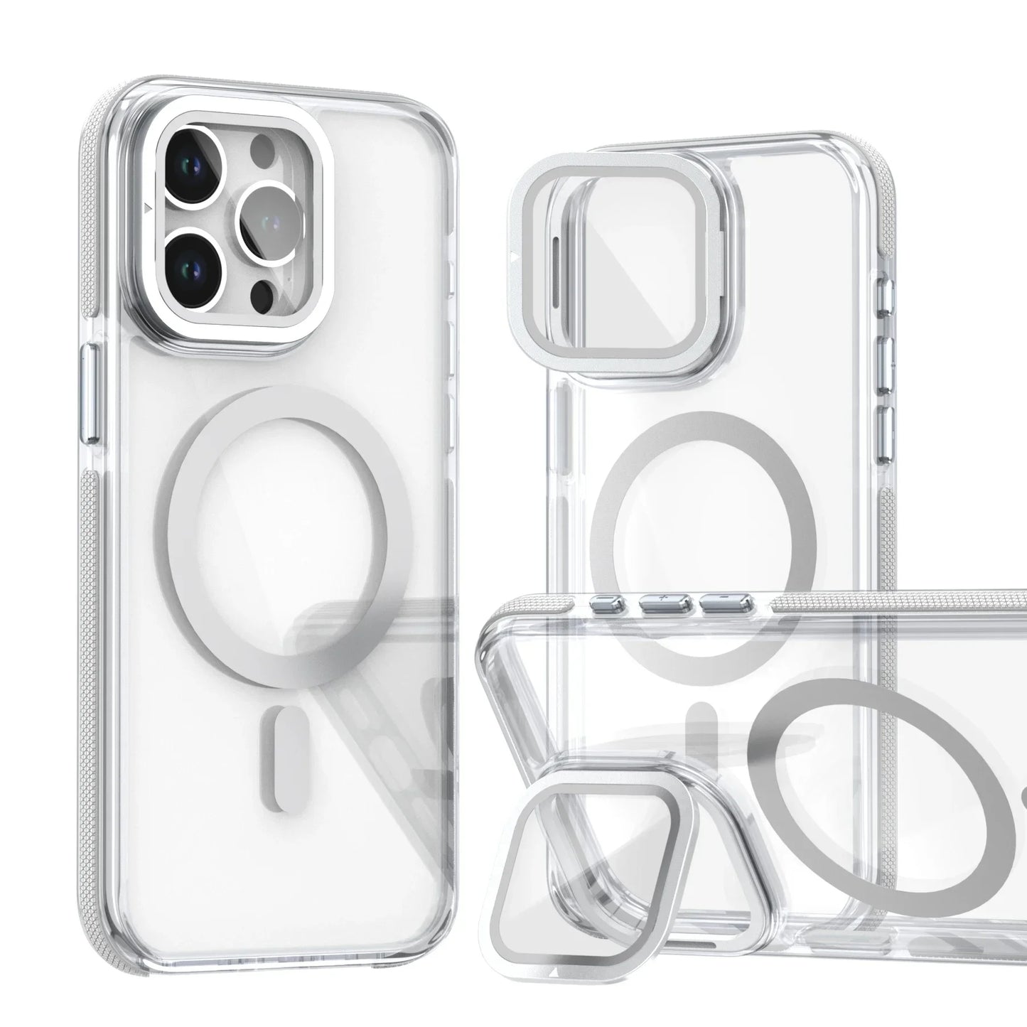 Camera Protector Stand Magnetic Phone Case for Magsafe iPhone 16 15 14 Pro Max Plus 13 12 11 Cases Clear Shockproof Hard Cover