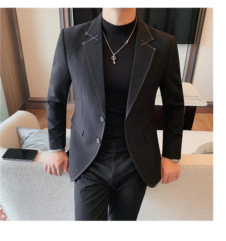High Quality Line design Luxury Men's Suit Coats Fashion Business Casual Two Buttons Formal Social Wedding Party Suit Jacket