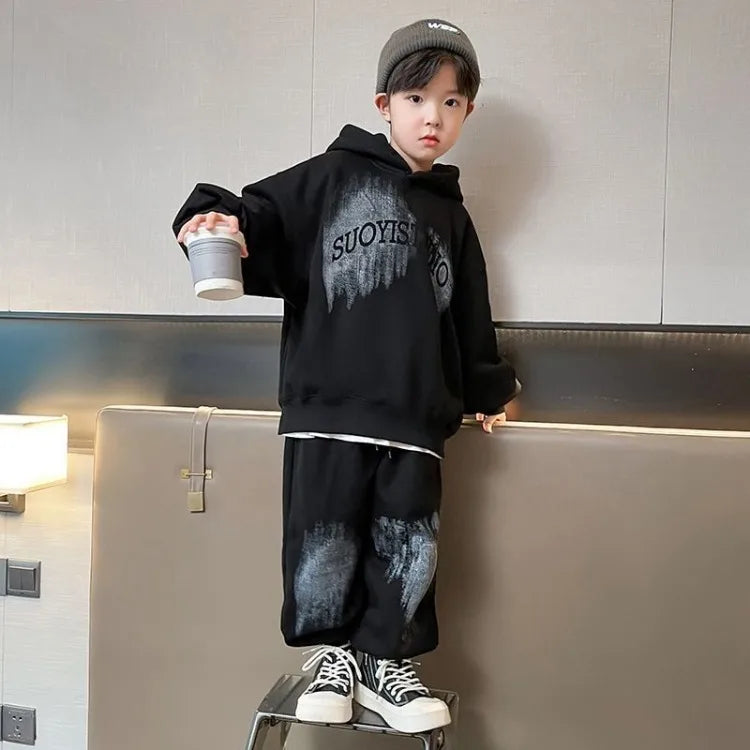 Print Hoodies Set Korean Kids Clothes Children 4 7 Years Clothing Children's From 8 12 Top Bottom Boys Boy Autumn Winter Child