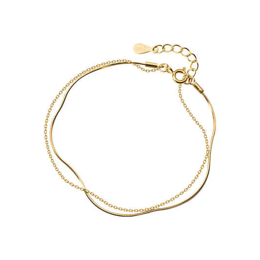 Nouveau Bracelet en Argent Sterling 925 Doré à Double Couche pour Femme, Chaîne Maillons Tendance, Bijoux Fins Originaux