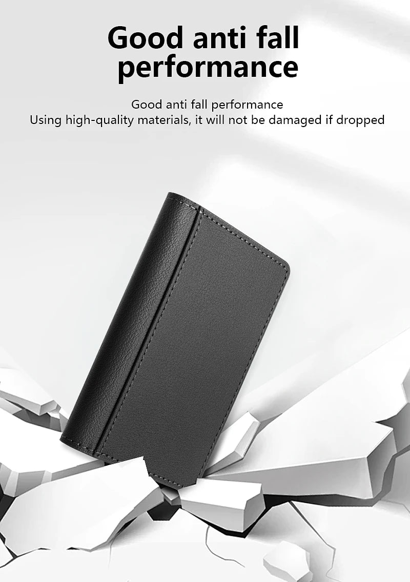 Luxury Leather Magnetic Storage Charge Wallet Bracket For iPhone 16 15 14 13 12 Pro Max Findmy Magsafe With Tracking Anti-theft