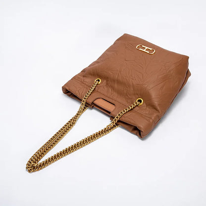Body Design Solid Color Large Capacity Fashionable New Product Women's Shoulder Bag Chain Shoulder Strap Unique Folded Bag