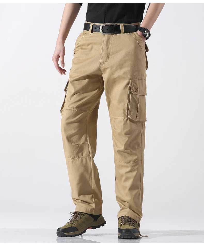 Male Cargo Pants Tactical Cotton Overalls Outdoor Utility Work Trousers Relaxed Fit Big Size Hombre Clothing