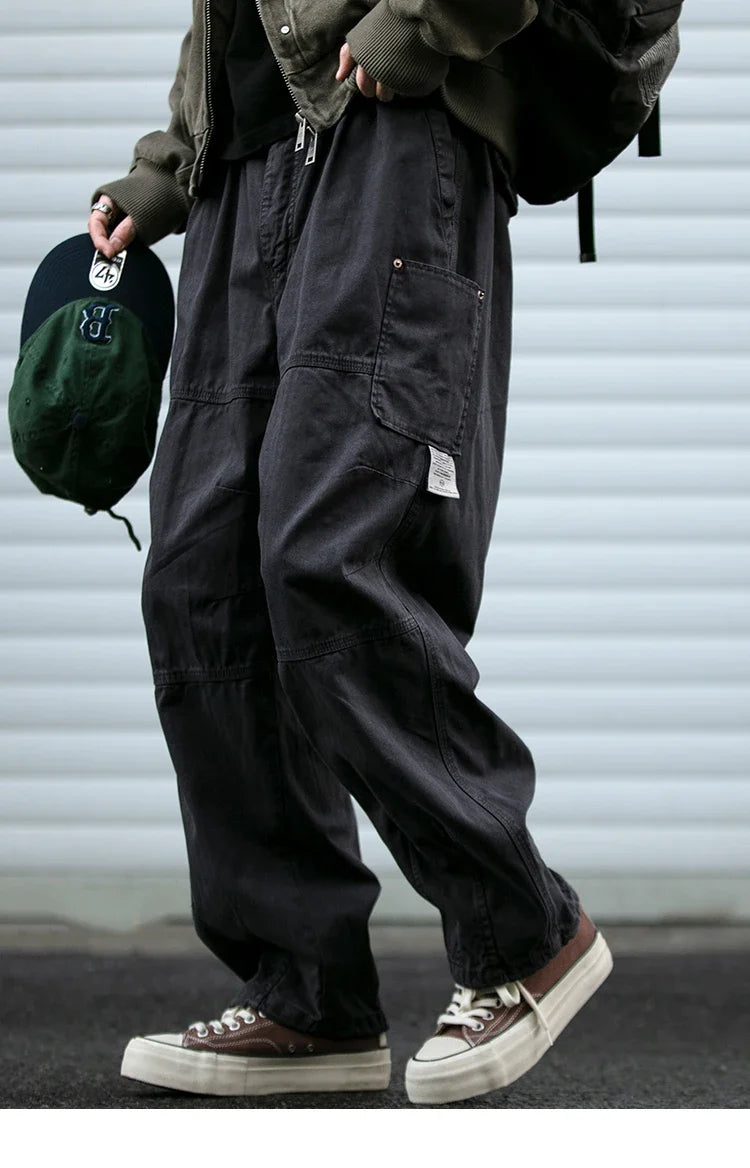 Japanese Vintage Cargo Pants Men Premium Cotton Loose Fit Straight Leg American Fashion Casual Trendy Streetwear Long Workwear