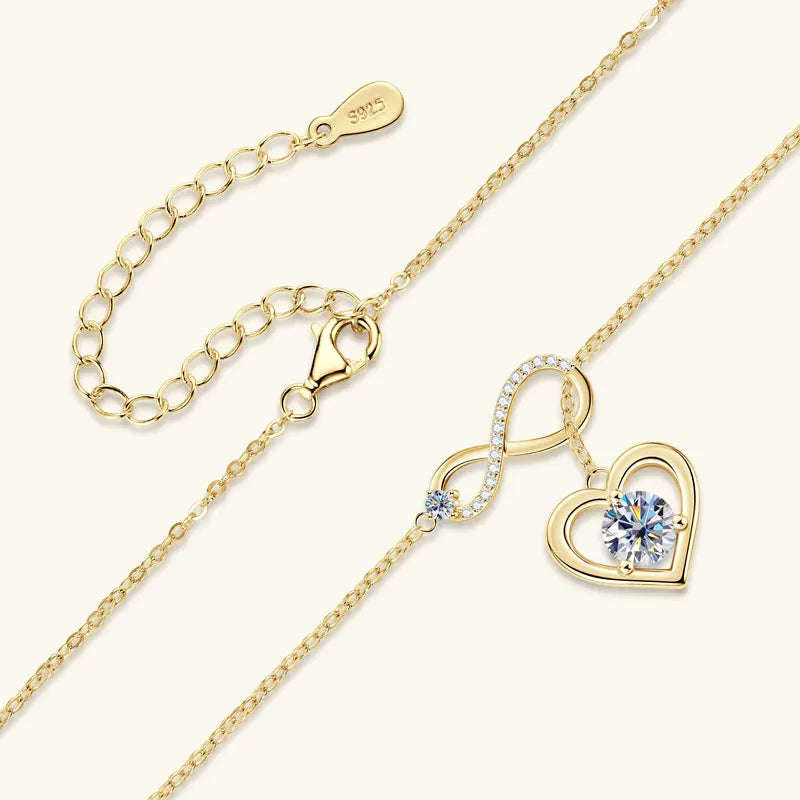 Certified Moissanite Heart Infinite Pendant Necklace Chain for Women S925 Sterling Silver Necklaces Fine Jewelry Gifts