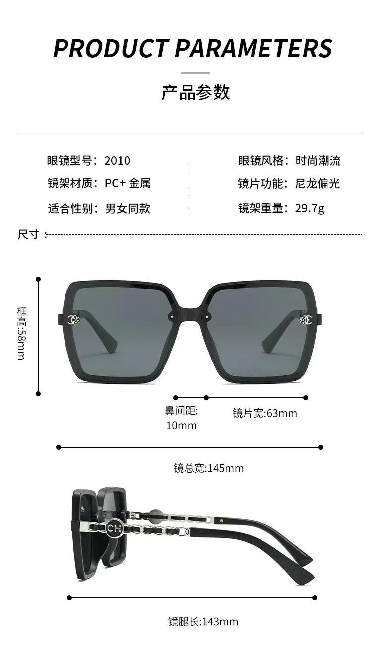 New Fashion Sunglasses for Women Hot Sale Polarized Large Frame Square Retro Sun Glasses Gradient Ladies Sunglass for Men UV400