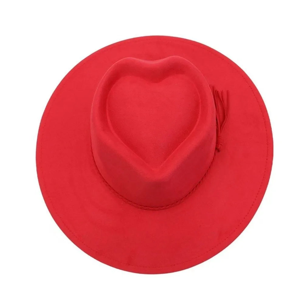 Fashion Heart Design Vegan Suede Hat Wide Brim Blank Style Wide Brim Hat Fedora Hat