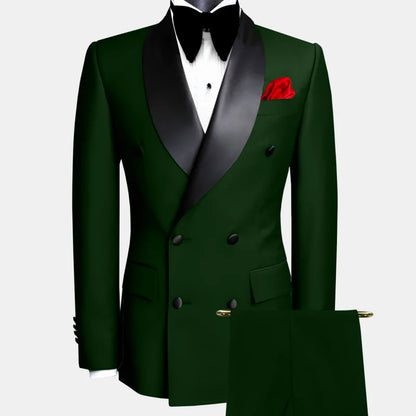Men's Double Breasted Tuxedo Suit Slim Fit Shawl Lapel Formal Jacket & Pants Set for Wedding Party Prom