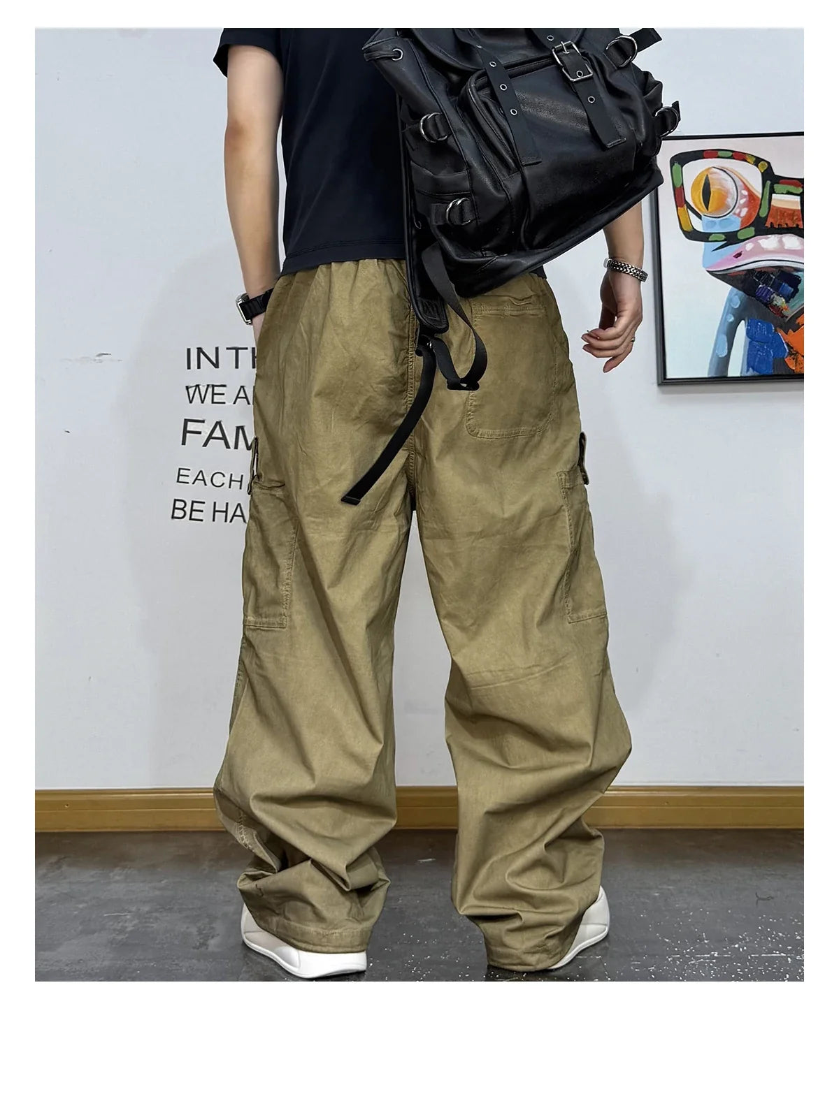 Mens American Vintage Baggy Cargo Pants Multi Pocket Distressed 100% Cotton Straight Leg Loose Fit Premium Quality Pants Trendy